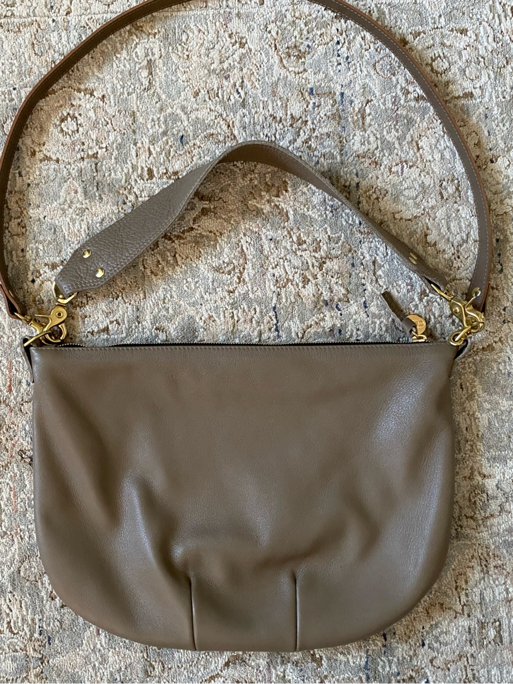 Clare V Taupe Leather Moyen Crossbody Shoulder Bag with Gold Hardware